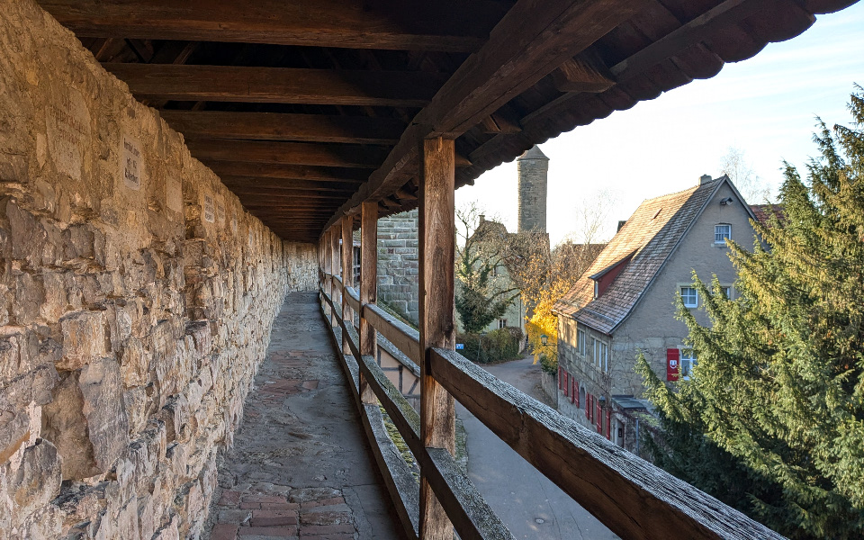 City wall with covered parapet